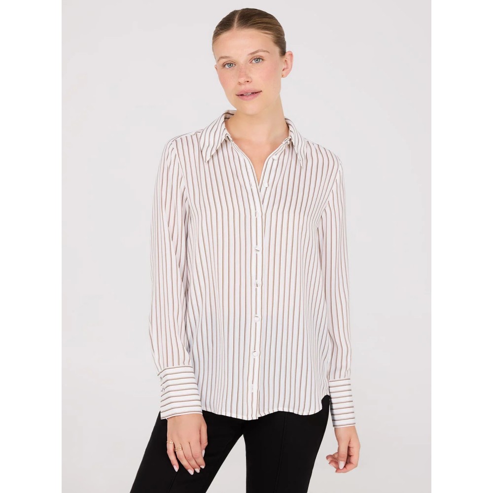 Satin Striped Button-Front Blouse