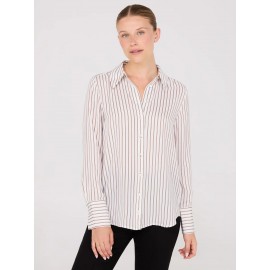 Satin Striped Button-Front Blouse