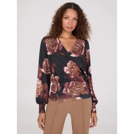 Printed Crossover Top With Ruched Details