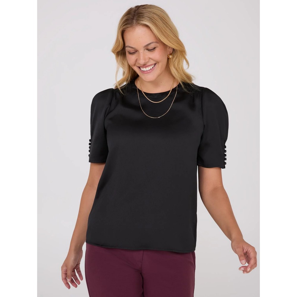Satin Puff Sleeve Popover Top