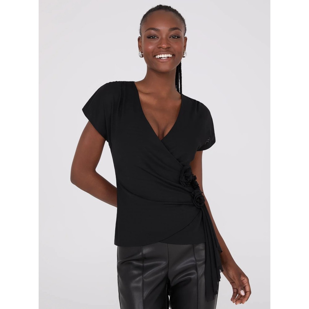 Rosette Detail Crossover Mesh Top