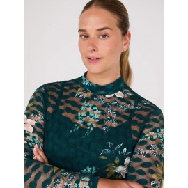 Lace Floral Print Mock Neck Top