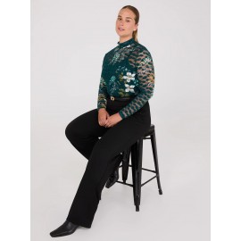 Lace Floral Print Mock Neck Top