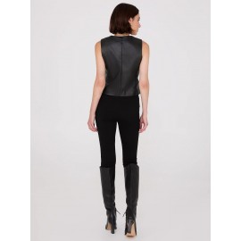 Faux Leather Button-Front Vest