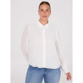 Chiffon Button-Front Volume Sleeve Blouse