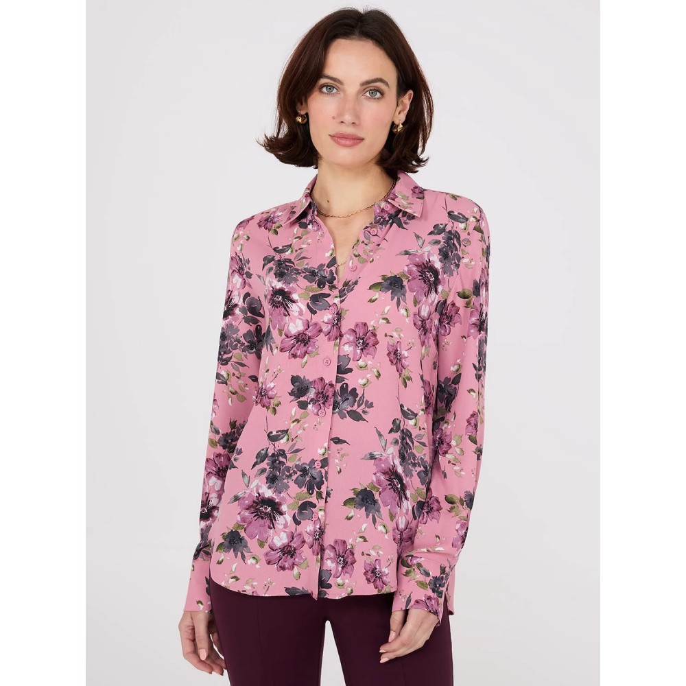 Floral Print Chiffon Button-Front Blouse