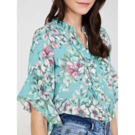 Floral Print 3/4 Ruffle Sleeve Tunic Blouse