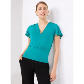 Chiffon Flutter Sleeve Top With Metal Detail