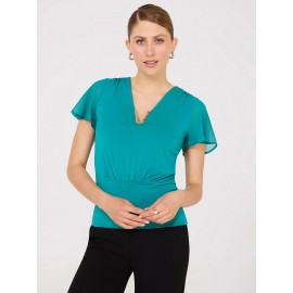 Chiffon Flutter Sleeve Top With Metal Detail