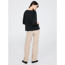 3/4 Pleated Sleeve Boat Neck Top
