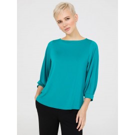 3/4 Pleated Sleeve Boat Neck Top