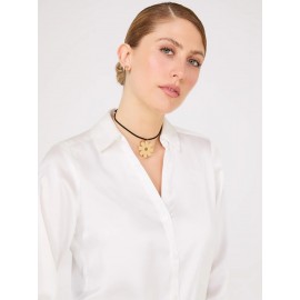 Satin Button-Front Blouse