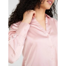 Satin Button-Front Blouse