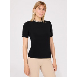 Short Puff Sleeve Boucle Neck Top