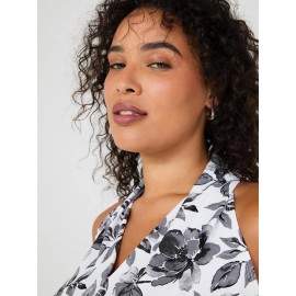 Sleeveless Floral Print Halter Back Top