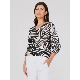Animal Print Satin Dolman Sleeve Top
