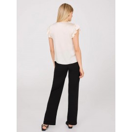 Crinkle Satin Ruffle Sleeve Button-Front Blouse