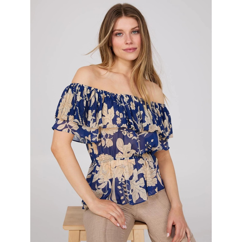 Floral Print Off-The-Shoulder Peplum Top