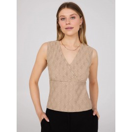 Sleeveless Crossover Front Eyelet Top