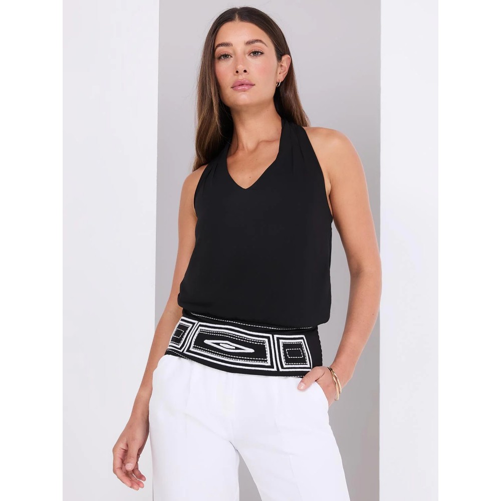 V-Neck Halter Neck Top With Hem Design