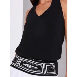 V-Neck Halter Neck Top With Hem Design