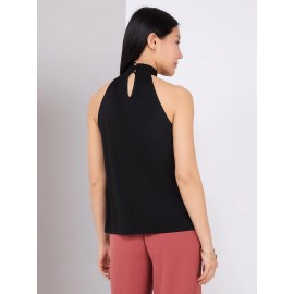 Floral Placement Mock Neck Halter Top