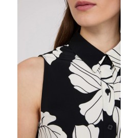 Sleeveless Floral Print Button-Front Blouse
