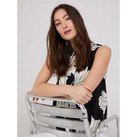 Sleeveless Floral Print Button-Front Blouse
