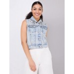 Denim Vest With Pearl Details