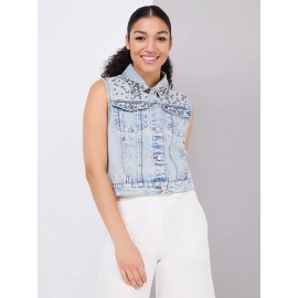 Denim Vest With Pearl Details
