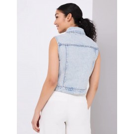Denim Vest With Pearl Details