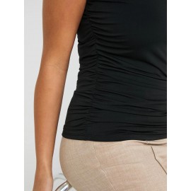 Sleeveless Mock Neck Top With Ruched Details