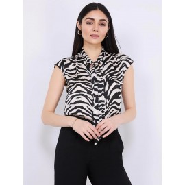 Animal Print Satin Bow Blouse
