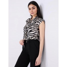 Animal Print Satin Bow Blouse