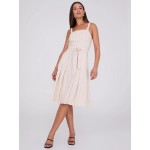 Striped Linen Knee Length Dress With Pockets