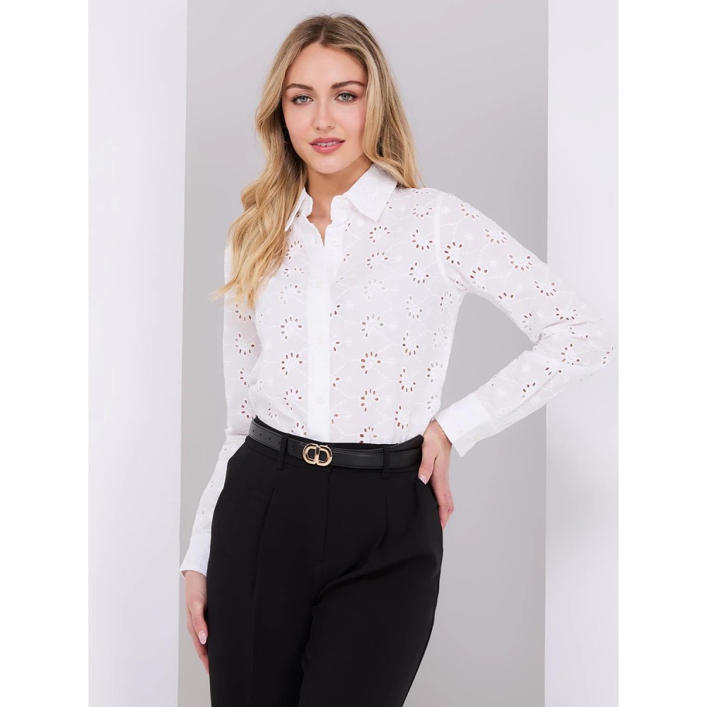 Eyelet Button-Front Blouse