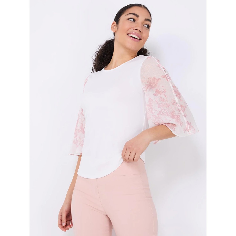 Chiffon Flutter Sleeve Top With Button Details