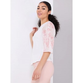 Chiffon Flutter Sleeve Top With Button Details