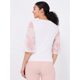 Chiffon Flutter Sleeve Top With Button Details