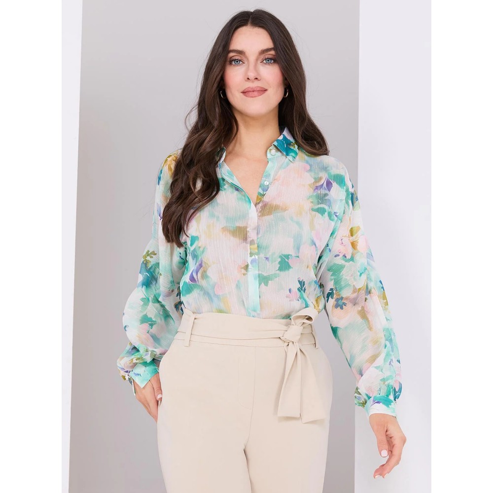Floral Print Button-Front Chiffon Blouse