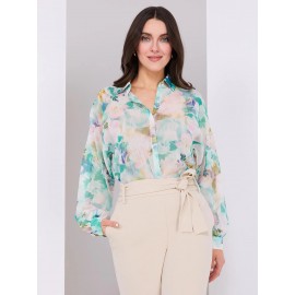 Floral Print Button-Front Chiffon Blouse