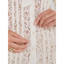 Lace Button-Front Bow Blouse