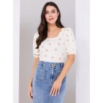 Dot Print Puff Sleeve Square Neck Top