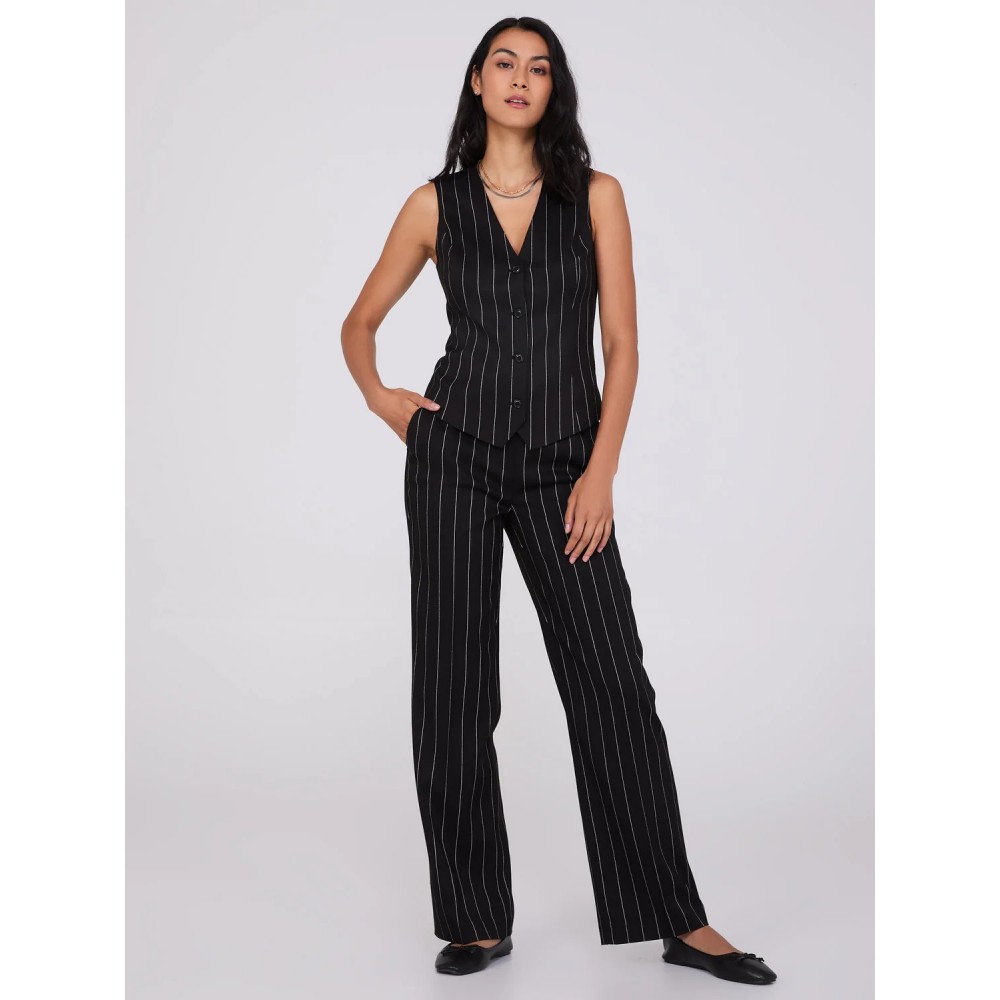Pinstripe High-Waisted Wide-Leg Pants