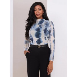 Printed Mesh Mock Neck Top