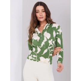 Textured Floral Print Pleated V-Neck Top