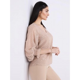 Dot Print Chiffon Popover Blouse