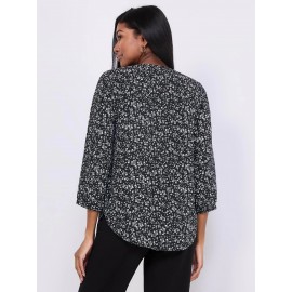 Floral Print Chiffon Split Neck Blouse