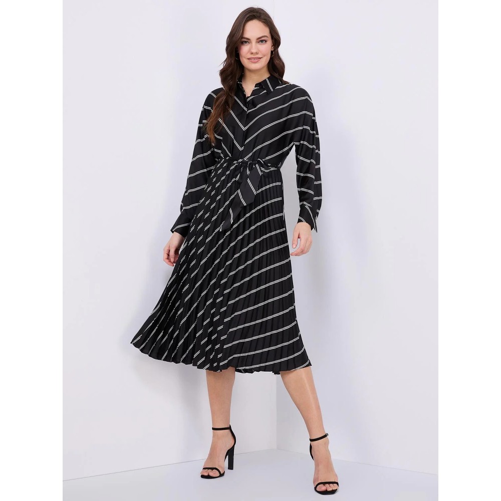 Striped Satin Button-Front Midi Dress