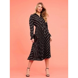 Striped Satin Button-Front Midi Dress